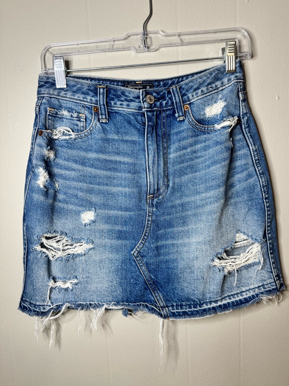 Abercrombie & Fitch Distressed Blue Denim Micro Mini Skirt Size 26 / 2